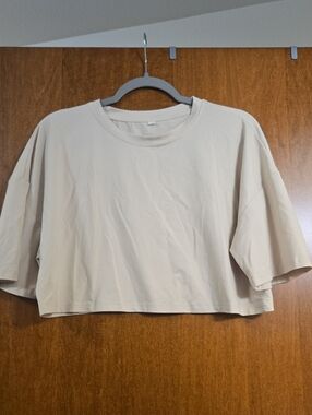 Women's Cropped Beige Boxy Tee - Size Large